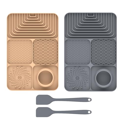 2 Stück Silikon Schleckmatte für Hunde Katze [Upgrad großer Saugnapf] Leckmatte Hund Slow Feeder mit Silikonspatel, Lick Mat Haustier Futtermatten für Hundeleckerli & Katzenfutter (E, 30x20x2,9cm) von AidSci
