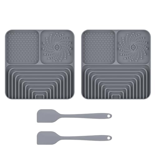 2 Stück Silikon Schleckmatte für Hunde Katze [Upgrad großer Saugnapf] Leckmatte Hund Slow Feeder mit Silikonspatel, Lick Mat Haustier Futtermatten für Hundeleckerli & Katzenfutter (E, 30x20x2,9cm) von AidSci