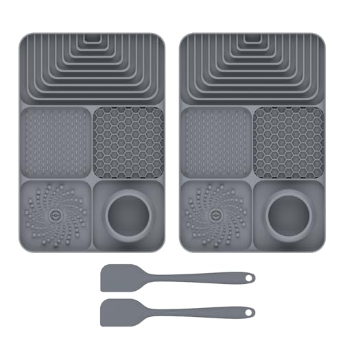2 Stück Silikon Schleckmatte für Hunde Katze [Upgrad großer Saugnapf] Leckmatte Hund Slow Feeder mit Silikonspatel, Lick Mat Haustier Futtermatten für Hundeleckerli & Katzenfutter (E, 30x20x2,9cm) von AidSci