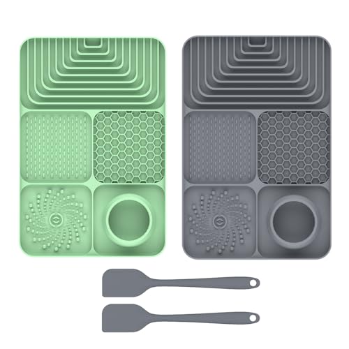 2 Stück Silikon Schleckmatte für Hunde Katze [Upgrad großer Saugnapf] Leckmatte Hund Slow Feeder mit Silikonspatel, Lick Mat Haustier Futtermatten für Hundeleckerli & Katzenfutter (G, 30x20x2,9cm) von AidSci