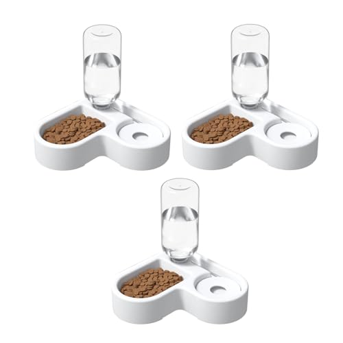 2-in-1 Katze Futternapf und Wassernapf Set, 3er Set Katzennapf Katzennäpfe mit 500ml Automatischer Siphon-Wasserspender für Haustiere, Katzenfutter und Wassernapf für Katzen und Kleine Hunde (C) von AidSci
