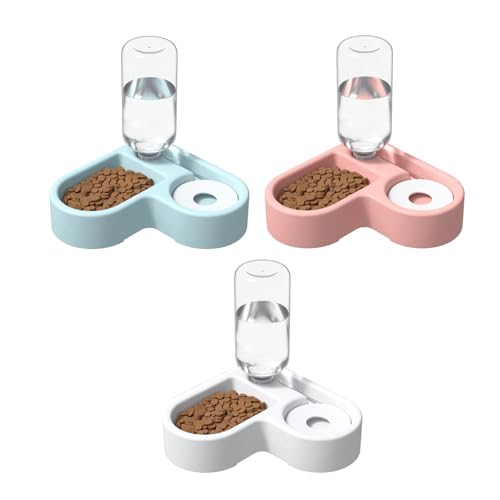 2-in-1 Katze Futternapf und Wassernapf Set, 3er Set Katzennapf Katzennäpfe mit 500ml Automatischer Siphon-Wasserspender für Haustiere, Katzenfutter und Wassernapf für Katzen und Kleine Hunde (E) von AidSci