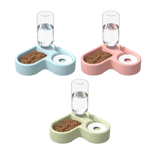 2-in-1 Katze Futternapf und Wassernapf Set, 3er Set Katzennapf Katzennäpfe mit 500ml Automatischer Siphon-Wasserspender für Haustiere, Katzenfutter und Wassernapf für Katzen und Kleine Hunde (F) von AidSci