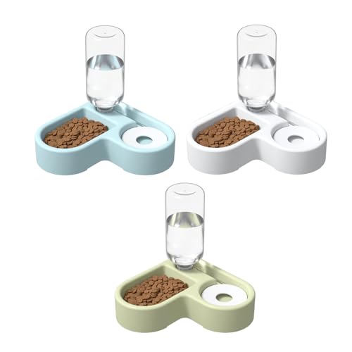 2-in-1 Katze Futternapf und Wassernapf Set, 3er Set Katzennapf Katzennäpfe mit 500ml Automatischer Siphon-Wasserspender für Haustiere, Katzenfutter und Wassernapf für Katzen und Kleine Hunde (H) von AidSci