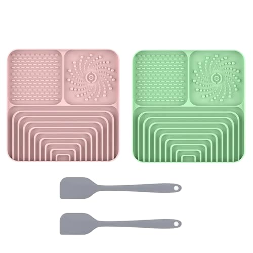 2er Set Silikon Schleckmatte für Hunde Katze [Upgrad großer Saugnapf] Leckmatte Hund Slow Feeder mit Silikonspatel, Lick Mat Haustier Futtermatten für Hundeleckerli & Katzenfutter (A, 30x20x2,9cm) von AidSci