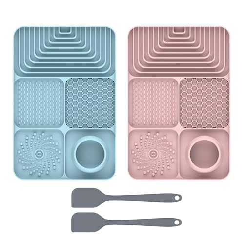 2er Set Silikon Schleckmatte für Hunde Katze [Upgrad großer Saugnapf] Leckmatte Hund Slow Feeder mit Silikonspatel, Lick Mat Haustier Futtermatten für Hundeleckerli & Katzenfutter (A, 30x20x2.9cm) von AidSci
