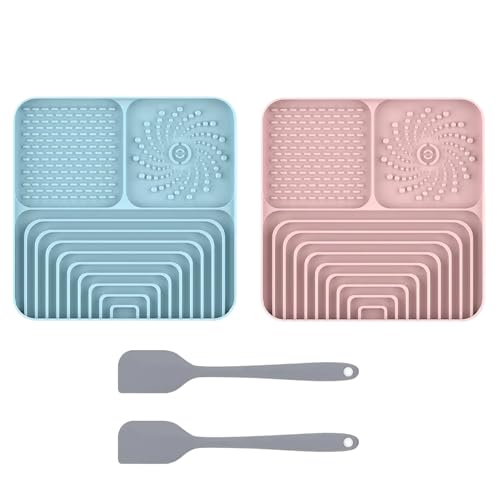 2er Set Silikon Schleckmatte für Hunde Katze [Upgrad großer Saugnapf] Leckmatte Hund Slow Feeder mit Silikonspatel, Lick Mat Haustier Futtermatten für Hundeleckerli & Katzenfutter (A, 30x20x2.9cm) von AidSci