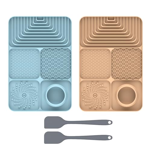 2er Set Silikon Schleckmatte für Hunde Katze [Upgrad großer Saugnapf] Leckmatte Hund Slow Feeder mit Silikonspatel, Lick Mat Haustier Futtermatten für Hundeleckerli & Katzenfutter (B, 30x20x2.9cm) von AidSci