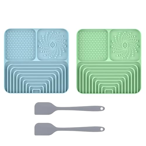 2er Set Silikon Schleckmatte für Hunde Katze [Upgrad großer Saugnapf] Leckmatte Hund Slow Feeder mit Silikonspatel, Lick Mat Haustier Futtermatten für Hundeleckerli & Katzenfutter (C, 30x20x2.9cm) von AidSci