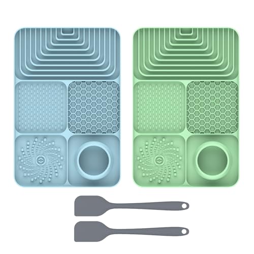 2er Set Silikon Schleckmatte für Hunde Katze [Upgrad großer Saugnapf] Leckmatte Hund Slow Feeder mit Silikonspatel, Lick Mat Haustier Futtermatten für Hundeleckerli & Katzenfutter (C, 30x20x2.9cm) von AidSci