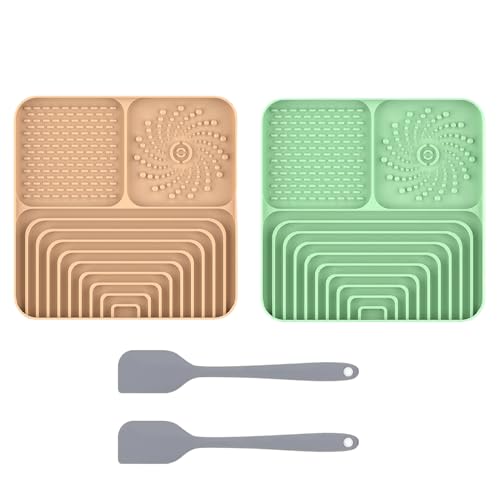 2er Set Silikon Schleckmatte für Hunde Katze [Upgrad großer Saugnapf] Leckmatte Hund Slow Feeder mit Silikonspatel, Lick Mat Haustier Futtermatten für Hundeleckerli & Katzenfutter (D, 30x20x2,9cm) von AidSci