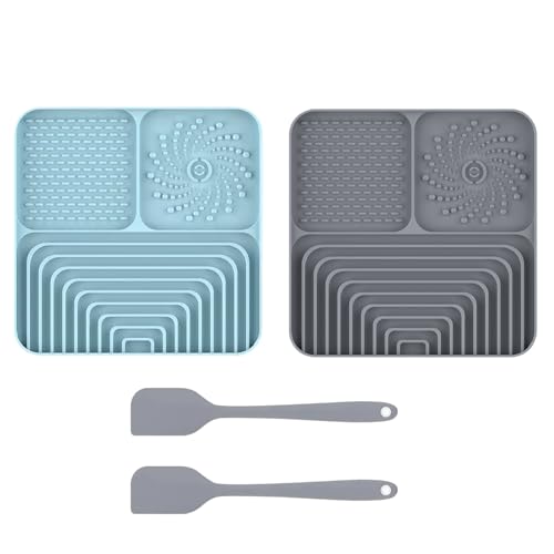 2er Set Silikon Schleckmatte für Hunde Katze [Upgrad großer Saugnapf] Leckmatte Hund Slow Feeder mit Silikonspatel, Lick Mat Haustier Futtermatten für Hundeleckerli & Katzenfutter (D, 30x20x2.9cm) von AidSci