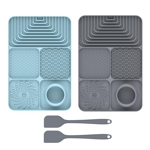 2er Set Silikon Schleckmatte für Hunde Katze [Upgrad großer Saugnapf] Leckmatte Hund Slow Feeder mit Silikonspatel, Lick Mat Haustier Futtermatten für Hundeleckerli & Katzenfutter (D, 30x20x2.9cm) von AidSci