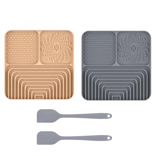 2er Set Silikon Schleckmatte für Hunde Katze [Upgrad großer Saugnapf] Leckmatte Hund Slow Feeder mit Silikonspatel, Lick Mat Haustier Futtermatten für Hundeleckerli & Katzenfutter (E, 30x20x2,9cm) von AidSci
