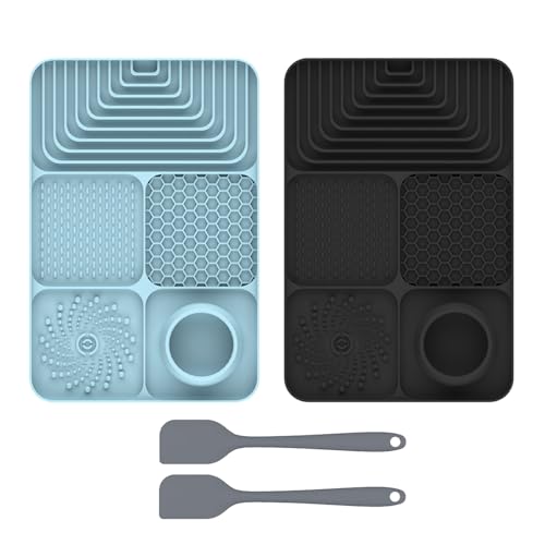 2er Set Silikon Schleckmatte für Hunde Katze [Upgrad großer Saugnapf] Leckmatte Hund Slow Feeder mit Silikonspatel, Lick Mat Haustier Futtermatten für Hundeleckerli & Katzenfutter (E, 30x20x2.9cm) von AidSci