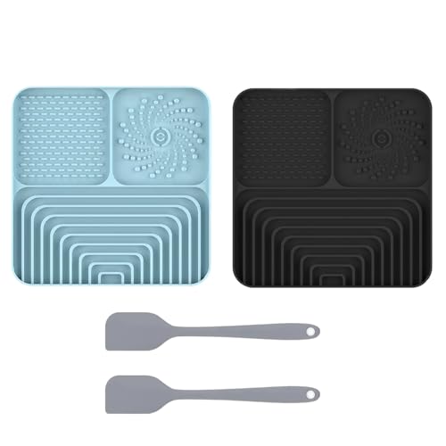2er Set Silikon Schleckmatte für Hunde Katze [Upgrad großer Saugnapf] Leckmatte Hund Slow Feeder mit Silikonspatel, Lick Mat Haustier Futtermatten für Hundeleckerli & Katzenfutter (E, 30x20x2.9cm) von AidSci