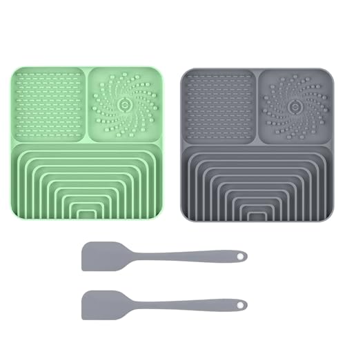 2er Set Silikon Schleckmatte für Hunde Katze [Upgrad großer Saugnapf] Leckmatte Hund Slow Feeder mit Silikonspatel, Lick Mat Haustier Futtermatten für Hundeleckerli & Katzenfutter (G, 30x20x2,9cm) von AidSci