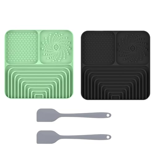 2er Set Silikon Schleckmatte für Hunde Katze [Upgrad großer Saugnapf] Leckmatte Hund Slow Feeder mit Silikonspatel, Lick Mat Haustier Futtermatten für Hundeleckerli & Katzenfutter (H, 30x20x2,9cm) von AidSci