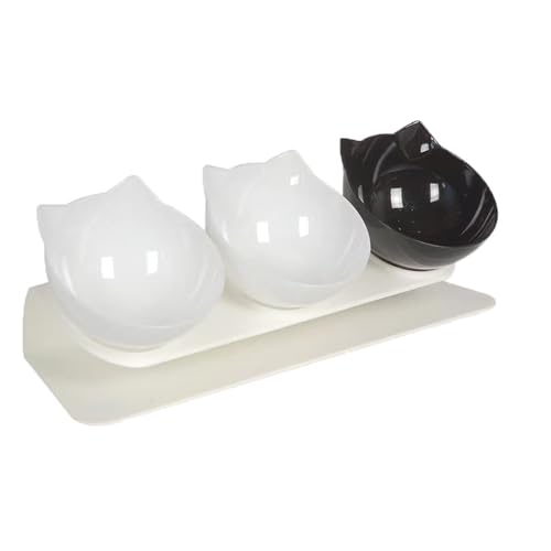 3-in-1 Futternäpfe Katzen Futter, 15 ° Kippbare Katzennäpfe Wassernapf, Groß Kunststoff Katzenfutter Katzenfutter Schale Katze Futternäpfe Katzennäpfe für Katzen Hunde Futter Wasser (B) von AidSci