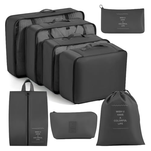 8 Stück Koffer Organizer Set, Packing Cubes wasserdichte Reise Kleidertaschen, Packtaschen Verpackungswürfel mit Kosmetiktasche, Schuhbeutel, Wasserdichter Kordelzugbeutel nass & trocken (B) von AidSci
