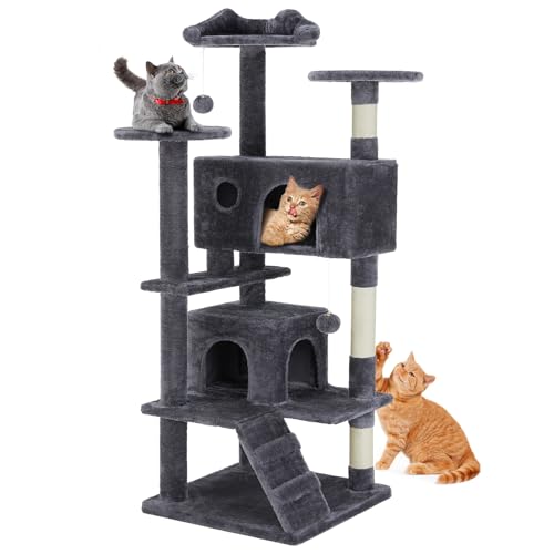 Katzenbaum, 137.2 cm Katzenturm für Indoor Katzen mit Sisal Kratzbaum, Katzenspielhaus, Große Kitty Condo, Plüsch Mehrstufig mit Kletterleiter Katzenbaum, 137.2 cm Katzenturm für Indoor Katzen mit Sisal Kratzbaum, Katzenspielhaus, Große Kitty Condo, Plüsch Mehrstufig mit Kletterleiter von Aidoly
