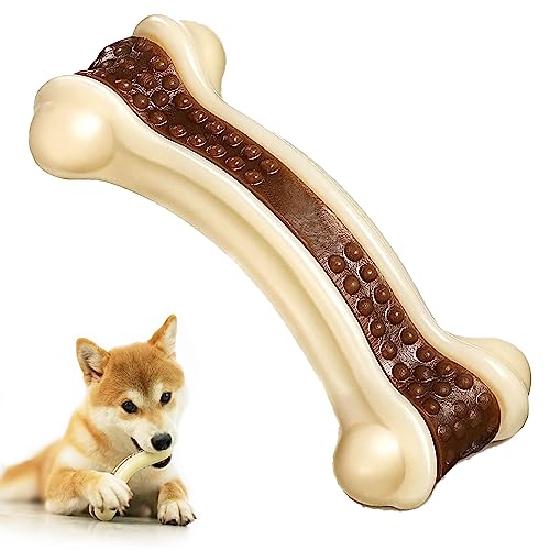 AiduduPet Hundeknochen-Kauspielzeug für aggressive Kauer, robuster Hundespielzeug mit gebogenem Knochen, langlebiges, unzerstörbares Hundespielzeug für Welpen/mittelgroße/große Hunde, L von AiduduPet