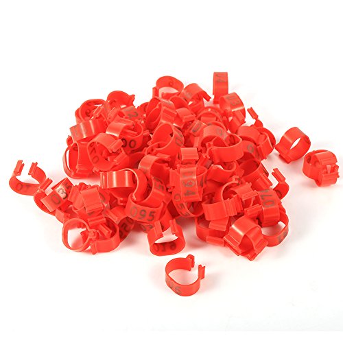 Hähnchenschenkelringe - 6Colors 100PCS/Bag 16MM 001-100 Nummerierte Kunststoff-Geflügelhühner Enten Gänsebeinbänder Ringe(rot) von Aigend