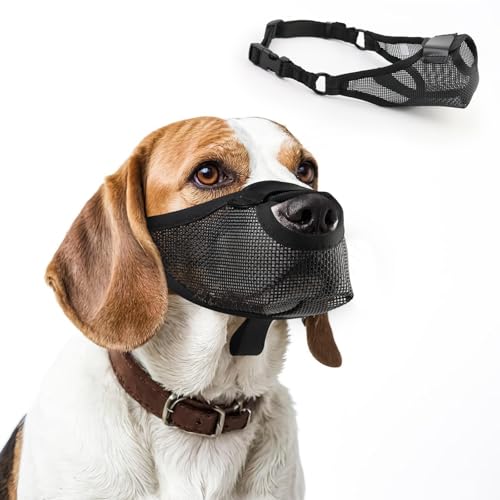 Maulkorb für kleine, mittelgroße und große Hunde, verstellbarer Korbmaulkorb für Hunde, ermöglicht Hecheln und Trinken, atmungsaktiver weicher Netz-Maulkorb gegen Beißen, Bellen und Lecken, Schwarz von Aiieim