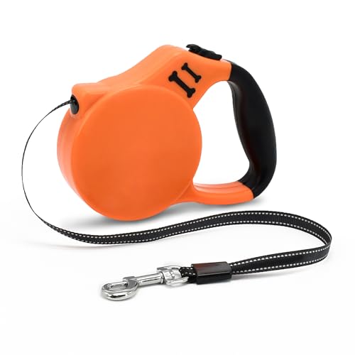 AIITLE Ausziehbare Hundeleine, 5 m, mit reflektierendem Band, Einhandsteuerung, Anti-Tangle-Design, strapazierfähiges Nylonband – perfekt für mittelgroße Hunde unter 15 kg (Camping, Joggen), Orange von Aiitle