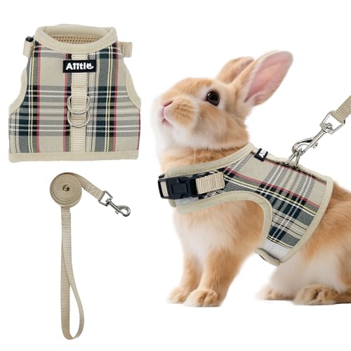 AIITLE Hasengeschirr und Leine, ausbruchsicher, magisches Tape-Design, leichte Karomuster-Netzpolsterung, kein Würgen, kein Ziehen, für Welpen, Katzen, Ratten, Eichhörnchen, Frettchen, Spaziergänge im von Aiitle