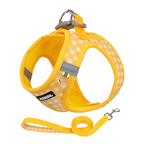 AIITLE No Pull Hundegeschirr und Leine Set, Step-in Hundegeschirr aus weichem Mesh, reflektierend für extra kleine Welpen und Katzen, Kariertes Hundewestengeschirr für Haustiere, Gelb, XXS AIITLE No Pull Hundegeschirr und Leine Set, Step-in Hundegeschirr aus weichem Mesh, reflektierend für extra kleine Welpen und Katzen, Kariertes Hundewestengeschirr für Haustiere, Gelb, XXS von Aiitle