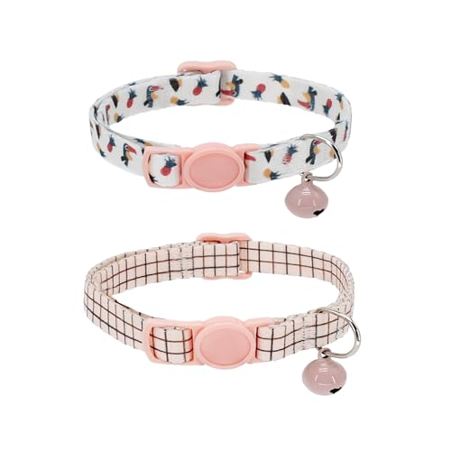 AIITLE Katzenhalsband, verstellbar, mit abnehmbarer Glocke, Ananas-Druck für Kätzchen und Katzen, perfekt für Partys, Hochzeiten und Feiertage, Weiß, 2 Stück von Aiitle