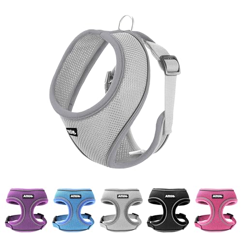 AIITLE Reflektierendes Hundegeschirr, weiches Anti-Zug-Design, atmungsaktives 3-lagiges Netzgewebe für mittelgroße Hunde – passend für Mops, Bichon Frisé (XL,Grau) von Aiitle