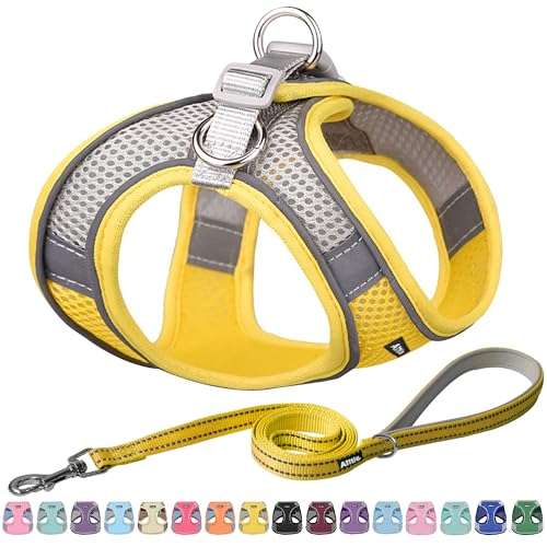 AIITLE Step in Dog Harness and Leash Set - No Pull Escape Proof Vest Harness with Soft Mesh and Reflective Bands, Adjustable Pet Outdoor Harnesses for Small and Medium Dogs Yellow M von Aiitle