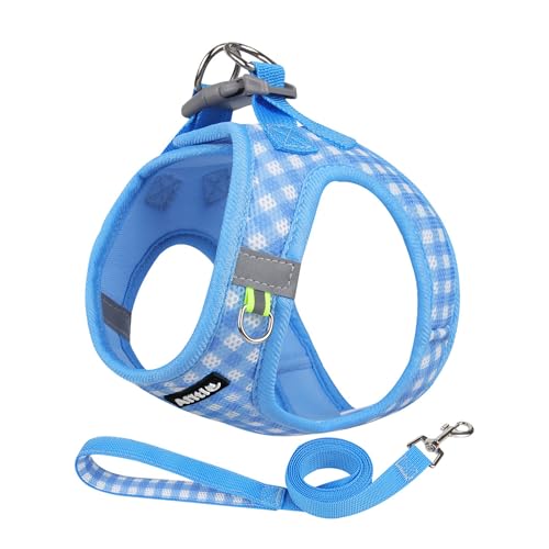 AIITLE Summer Atmungsaktives Mesh-Hundegeschirr, kein Ziehen, ausbruchsicher, mit reflektierenden Bändern, verstellbares kariertes Haustier-Outdoor-Geschirr für kleine und mittelgroße Hunde, Blau, AIITLE Summer Atmungsaktives Mesh-Hundegeschirr, kein Ziehen, ausbruchsicher, mit reflektierenden Bändern, verstellbares kariertes Haustier-Outdoor-Geschirr für kleine und mittelgroße Hunde, Blau, von Aiitle