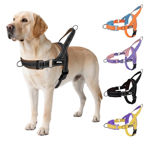 AIITLE Verbessertes Hundegeschirr für kleine Hunde, weiches Hundegeschirr, gegen Hals und Brust, verstellbar, reflektierende Streifen, ausbruchsicher und schnell anzubringen, Schwarz-Braun, Größe S von Aiitle