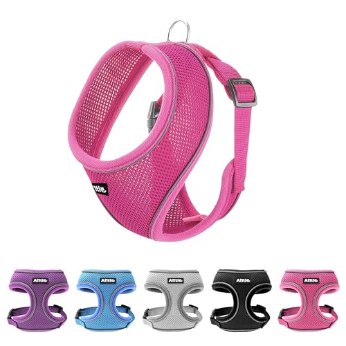 AIITLE Würgefreies Hundegeschirr mit dreilagigem Netzgewebe, reflektierendem und verstellbarem Brustgurt, einfaches An- und Ausziehen für Pekinesen, Schnauzer (L,Heiß Rosa) von Aiitle