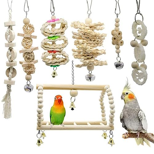 Ailan 7 Teile/Satz Papagei Unterhalten Stabile Und Einfach zu Installierende Vogel Sitzstange Vogel Spielzeug Nymphensittich Holz Zubehör Parkiet von Ailan