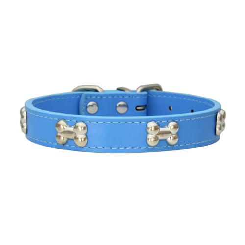 Ailan Haustierhalsband mit knochenförmigem, langlebigem, verstellbarem PU Schnallen Design, knochenförmiges Hundehalsband, Halsband für Hunde, Blau, L von Ailan