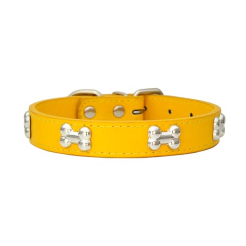 Ailan Haustierhalsband mit knochenförmigem, langlebigem, verstellbarem PU Schnallen Design, knochenförmiges Hundehalsband, Halsband für Hunde, Gold, M von Ailan