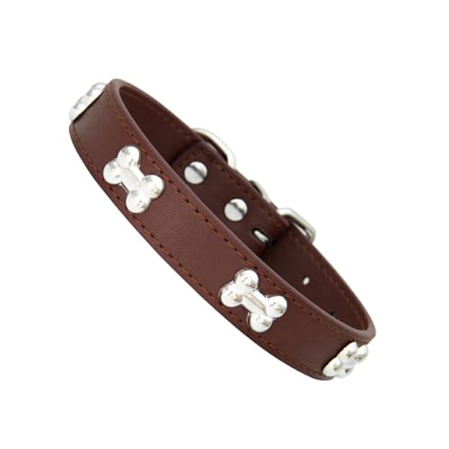 Ailan Haustierhalsband mit knochenförmigem, langlebigem, verstellbarem PU Schnallen Design, knochenförmiges Hundehalsband, Halsband für Hunde, Kaffee, L von Ailan