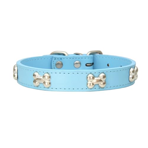 Ailan Haustierhalsband mit knochenförmigem, langlebigem, verstellbarem PU Schnallen Design, knochenförmiges Hundehalsband, Halsband für Hunde, hellblau, S von Ailan