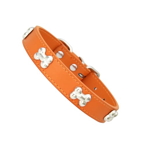 Ailan Haustierhalsband mit knochenförmigem, langlebigem, verstellbarem PU Schnallen Design, knochenförmiges Hundehalsband, Halsband für Hunde, orange, S von Ailan