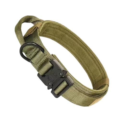 Ailan Nylon Hundehalsband mit Kontrollgriff für Taktische Zwecke – langlebiges, bequemes und verstellbares Militärhalsband, Militärs grün, M von Ailan