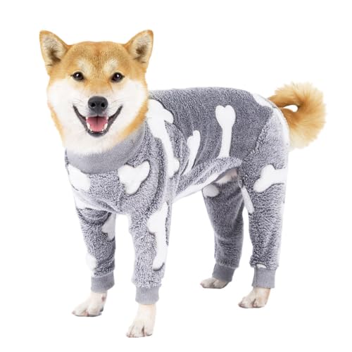 Ailan Plüsch Hunde Pyjama, der Ihren Hundefreund warm und gemütlich hält. Winter Hunde Overall, Polyester Hunde Winterkleidung, Hunde Pyjama, grau, M von Ailan