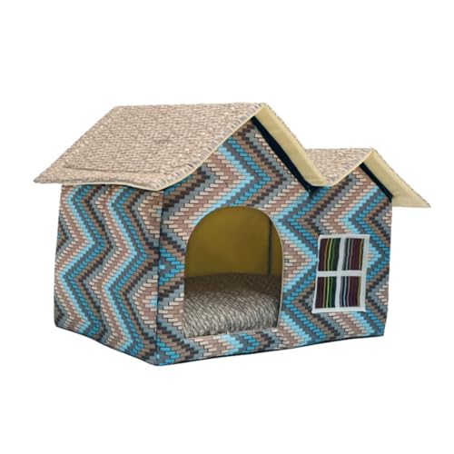 Ailan Robuste und langlebige Hunde und Katzenhütte, einfach zu montieren, Innen und Außenhütte für Hunde und Katzen, aus Polyester, Blau von Ailan