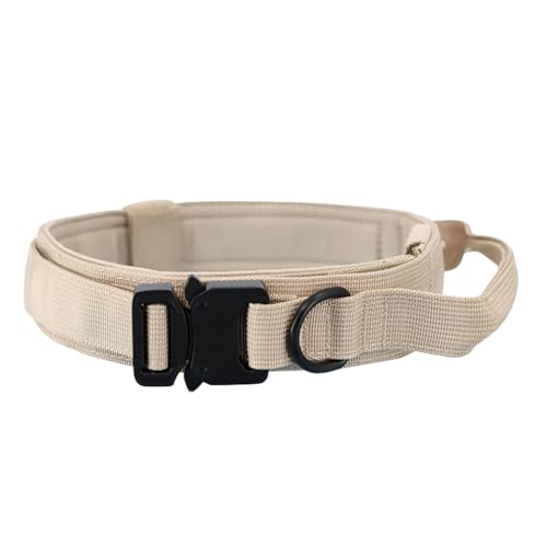 Ailan Verstellbares taktisches Hundehalsband, Schnallenverschluss, einfache Struktur, Bequeme Passform, kratzfestes Nylon Halsband, Leine, für Spaziergänge mit dem Hund, Khaki, XL von Ailan