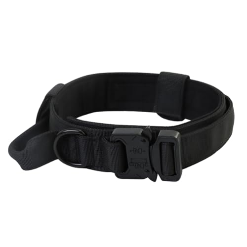 Ailan Verstellbares taktisches Hundehalsband, Schnallenverschluss, einfache Struktur, Bequeme Passform, kratzfestes Nylon Halsband, Leine, für Spaziergänge mit dem Hund, Schwarz, L von Ailan