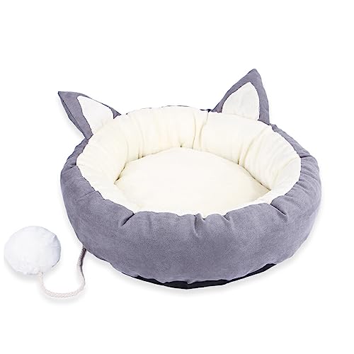 Ailan Weiches und bequemes Katzenbett, abnehmbar für einfache Reinigung, bequemerer Schlaf für Haustiere, runde Filzkatze, grau, M von Ailan