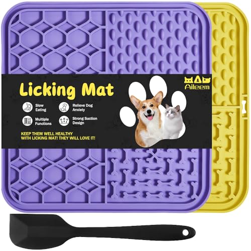Aileem 2 Pcs Schleckmatte für Hunde und Katze, Slow Feed Leckmatte - Welpen Leckmatte mit Saugnäpfen für langsame Fütterung, Baden und Training, lindern Angst und Langeweile für Hunde (mit Spatel) von Aileem